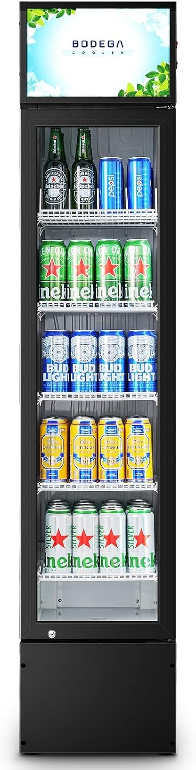 BODEGACOOLER Commercial Refrigerator, 5.7 Cu.Ft Glass Door Beverage Cooler | Merchandiser Refrigerator with Adjustable Shelves, Upright Single Swing Glass Door Display Refrigerator with Soft