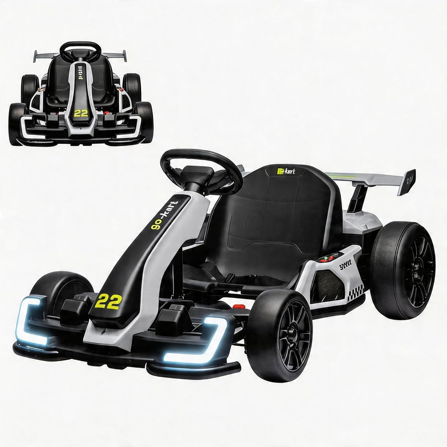 GarveeLife 24V Electric Go Kart for Kids, Powerful Drift Kart | with 2 * 150W Motors, Adjustable Seat, 8 mph Speed, Led Lights , Outdoor Riding Toy for Children Ages 6-15, White