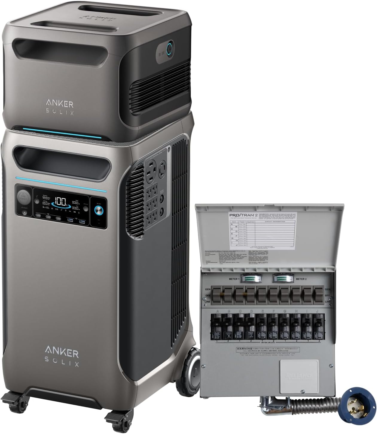 Anker SOLIX F3800 Power Station with Transfer Kit and Expansion Battery | 7,680Wh LiFePO4 Battery, 120V / 240V Dual-Voltage Output, 6,000W AC Output, Solar Generator for Home, RVs, and Emerg