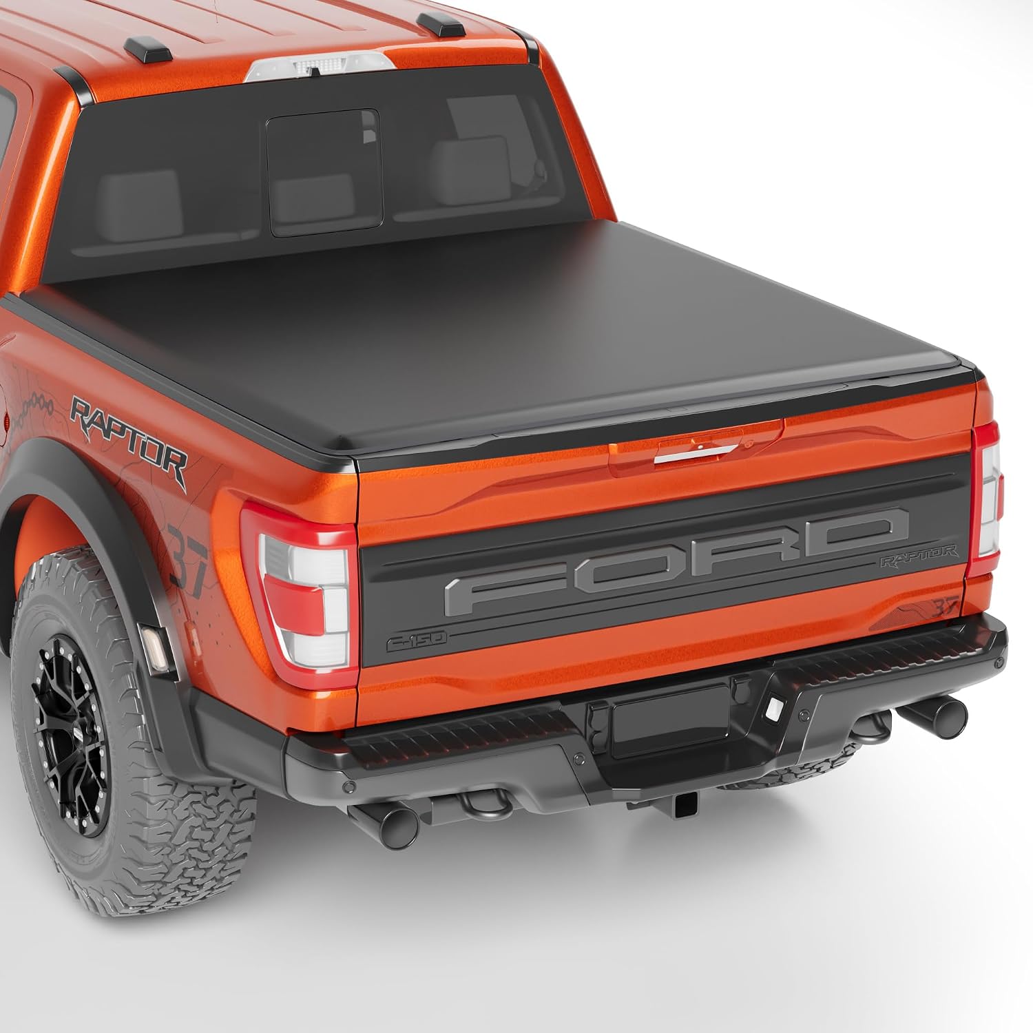 Soft Quad Fold Truck Bed Tonneau Cover Compatible with 2015-2024 Ford F-150, 6.5 ft Four Folding Bed Cover for 2015 2016 2017 2018 2019-2024 Ford F-150(Excl. Raptor series), 6.5′ Bed, Black